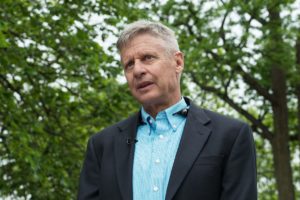 US Libertarian Party presidential candidate Gary Johnson speaks to AFP during an interview in Washington, DC, on May 9, 2016. Former New Mexico Gov. Gary Johnson is running for president as a Libertarian, just as he did 2012 when he managed to get 1.2 million votes. Regardless of his chances of a win, Johnson is reaching out to undecided Republican voters who are looking for a third-party option and are unconvinced that Donald Trump is the answer. / AFP / Nicholas KAMM (Photo credit should read NICHOLAS KAMM/AFP/Getty Images)
